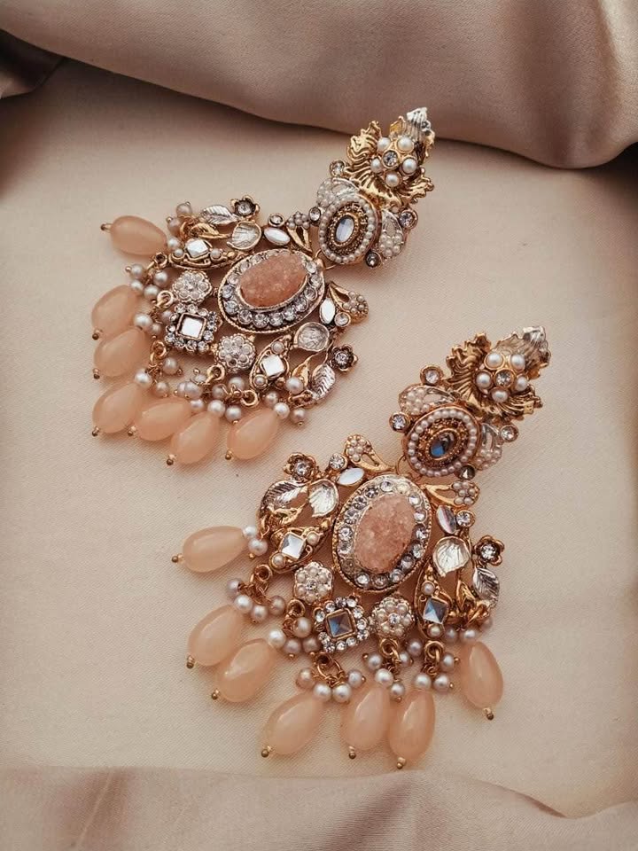 Sapphire & Crystal Drop Earrings with Pearl Accents