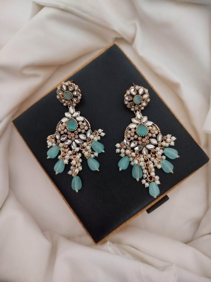 Emerald Crystal Statement Earrings with Pearl Accents